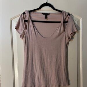 BCBGMaxAzria Pink Fitted Short Sleeve T-Shirt Cut out V neck S